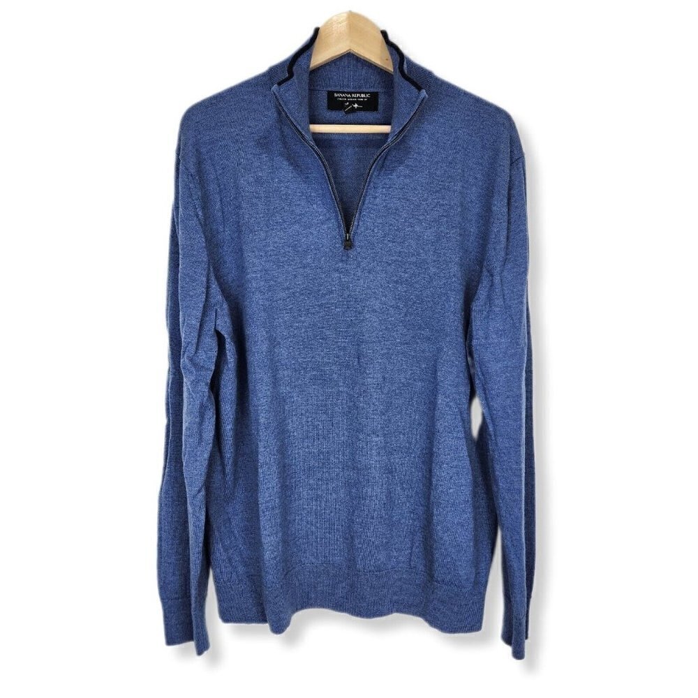 Banana Republic Italian Merino Half Zip Sweater Mens XL‎ Blue Long Sleeve